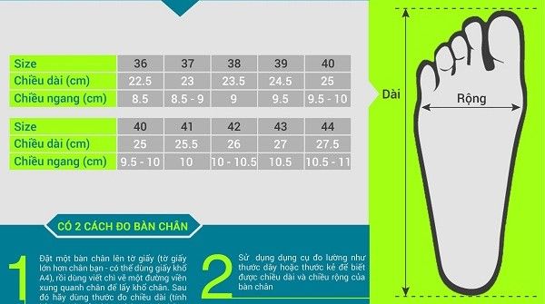 bảng hướng dẫn đo thông số size giày thể thao asia