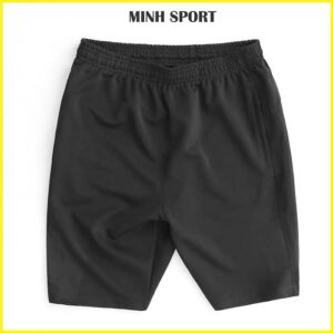 quần short nam thể thao vải thun poly 2 da đen trơn